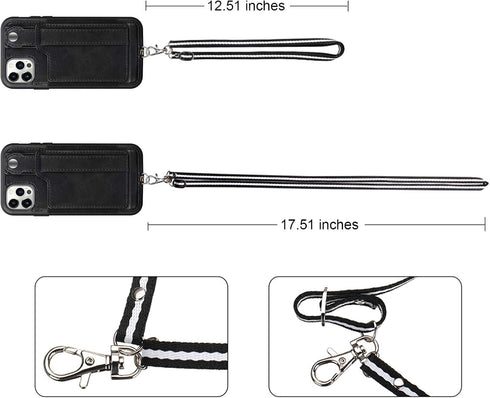 TOOVREN iPhone 12/12 Pro Case, Compatible with 12/12 Pro Wallet Case with Kickstand Card Holder Adjustable Detachable Necklace, Cell Phone 12/12 P...